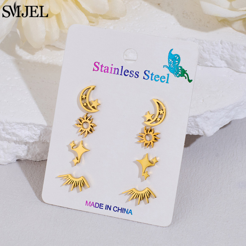 Body Jewelry Kit - 4Pairs/Lot Stainless Steel Simple Star Moon