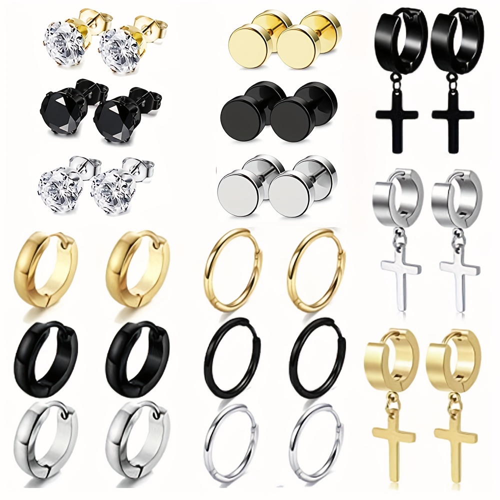 Body Jewelry Kit - 1-15pairs Earrings Set For Men Stainless
