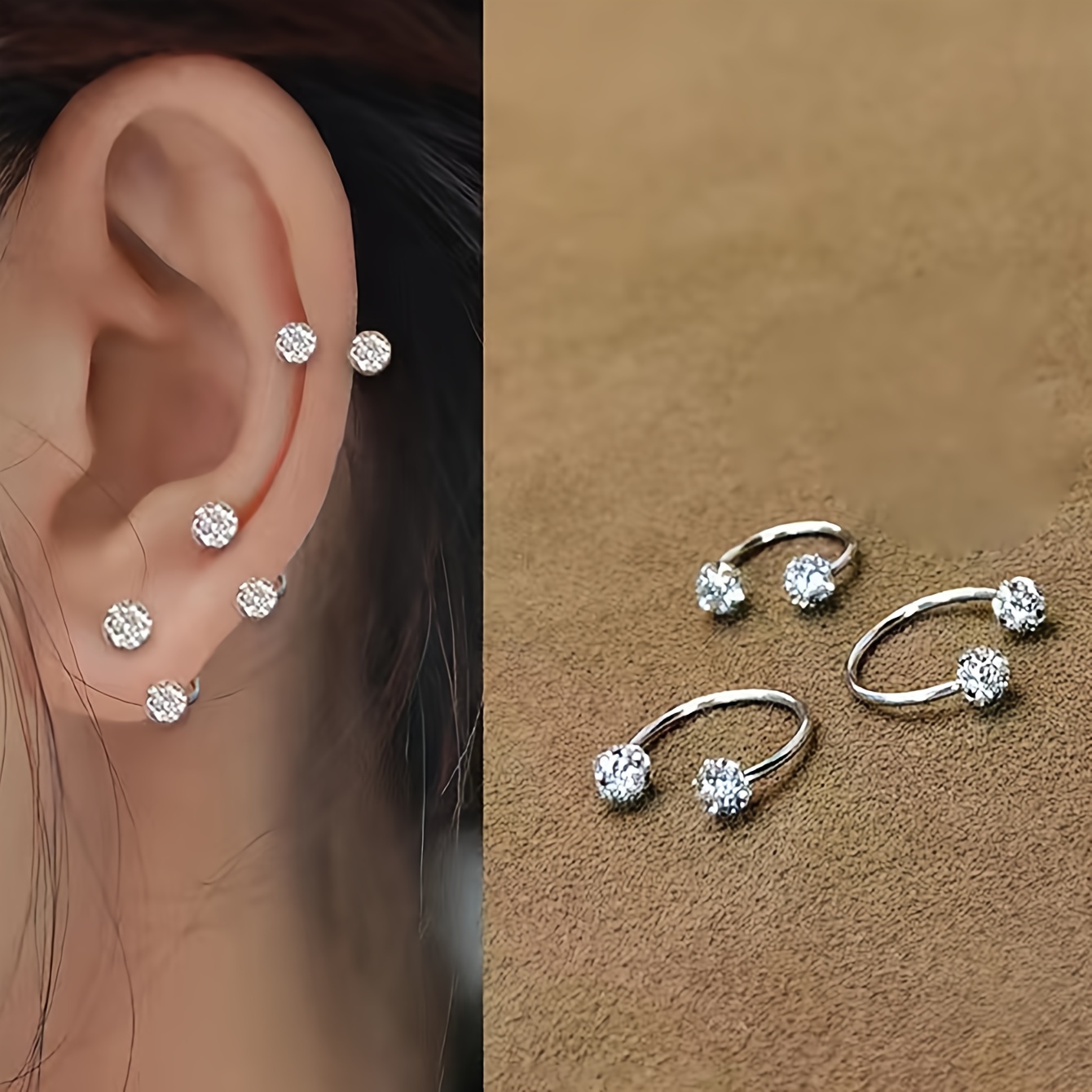 Body Jewelry Kit - 3pcs Fashion Stainless Steel C-shaped Crystal