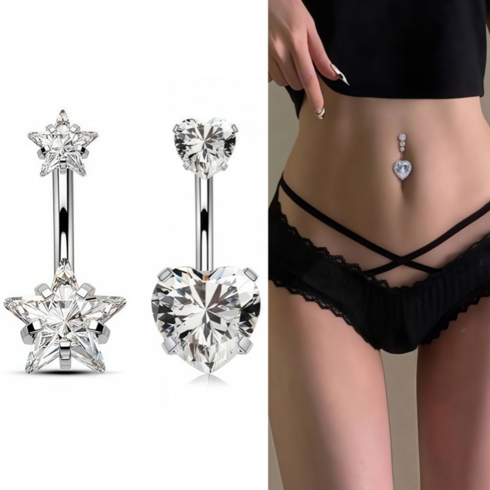 Body Jewelry And Piercing - Heart Round Double Head Zircon Stainless