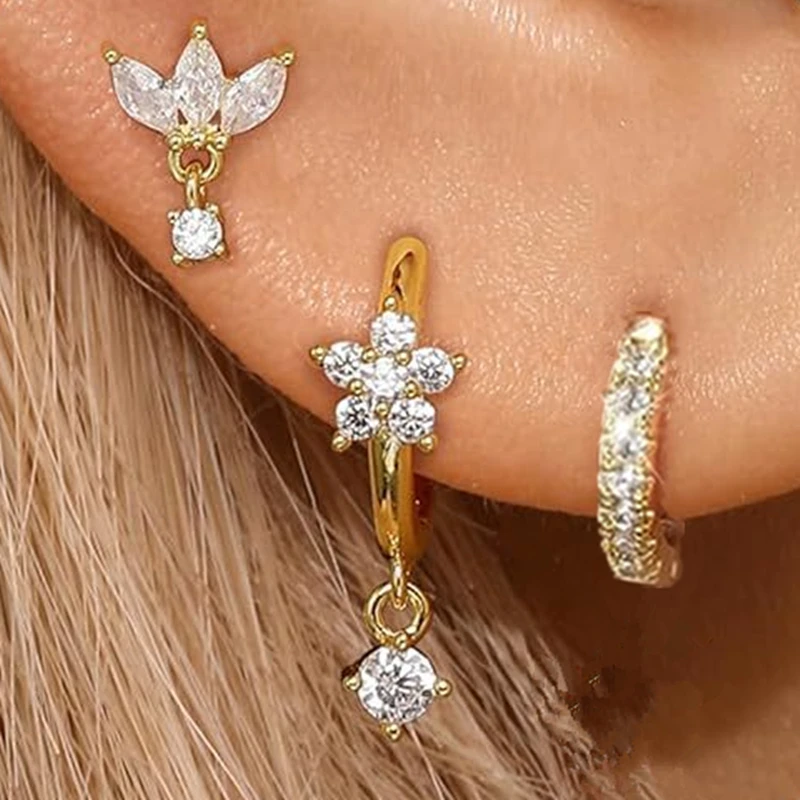 Body Jewelry Kit - 3PCS Crystal Leaf Tragus Earring Set