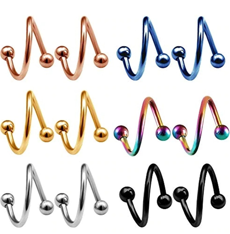 Body Jewelry Gauges - 2Pcs Surgical Steel Spiral Twisted Lip