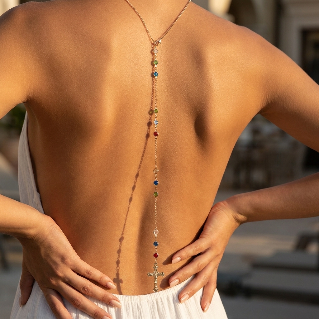 Body Chain Jewelry - Minimalist Cross Crystal Back Necklace Body