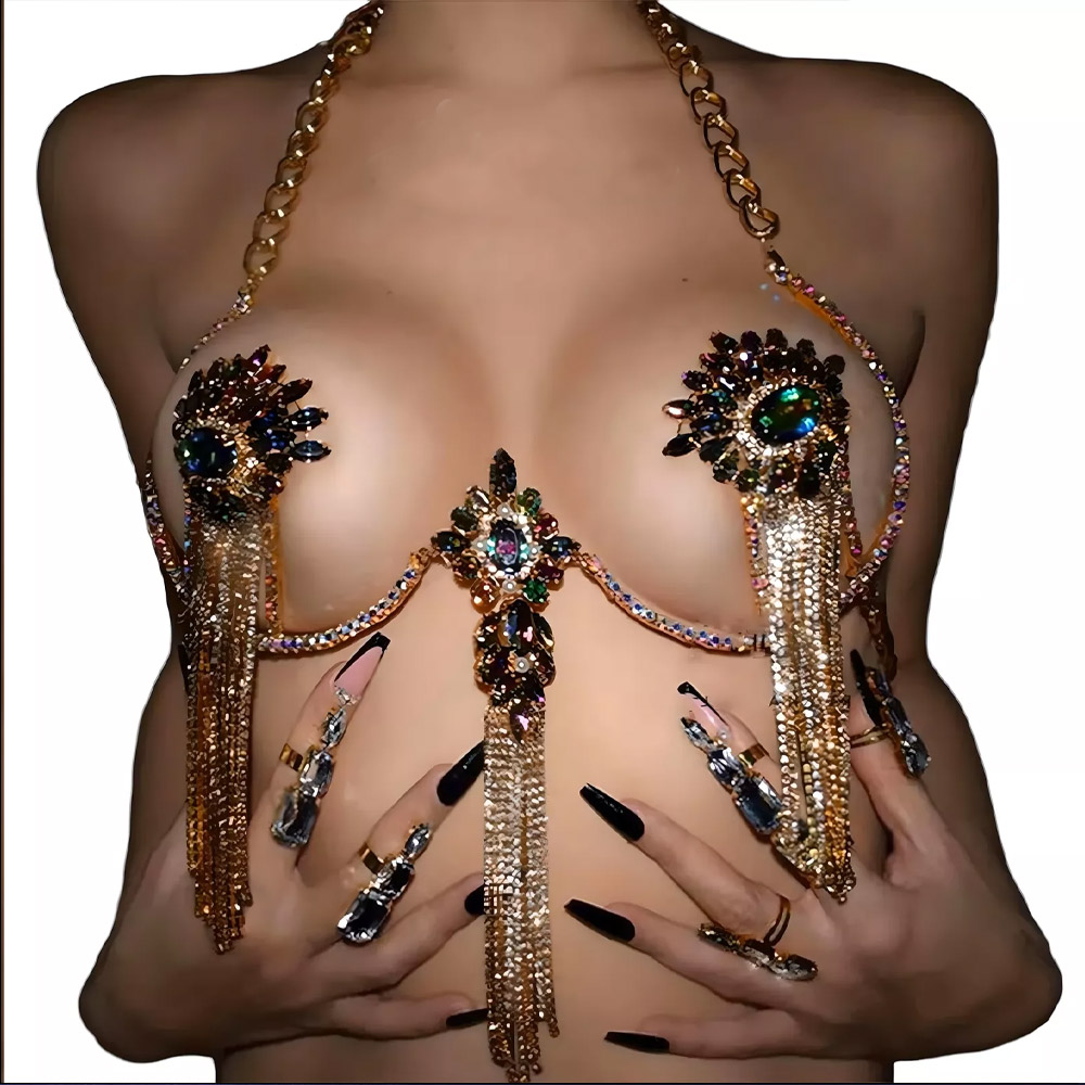 Body Jewelry Charms - Sexy Tassel Color Crystal Chest Chain