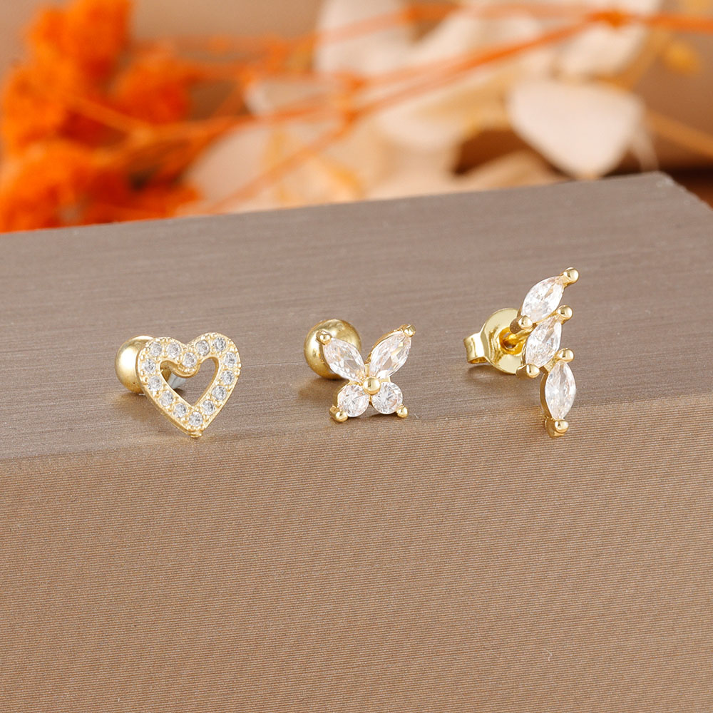 3PCS Gold Plated Heart Butterf – Body Jewelry Lot Bewertung und Preis